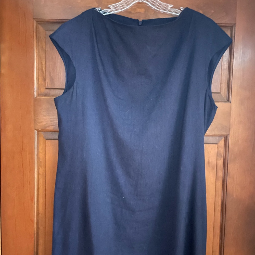 MM Lafleur New York Elegant Navy Blue Linen Dress Size 14